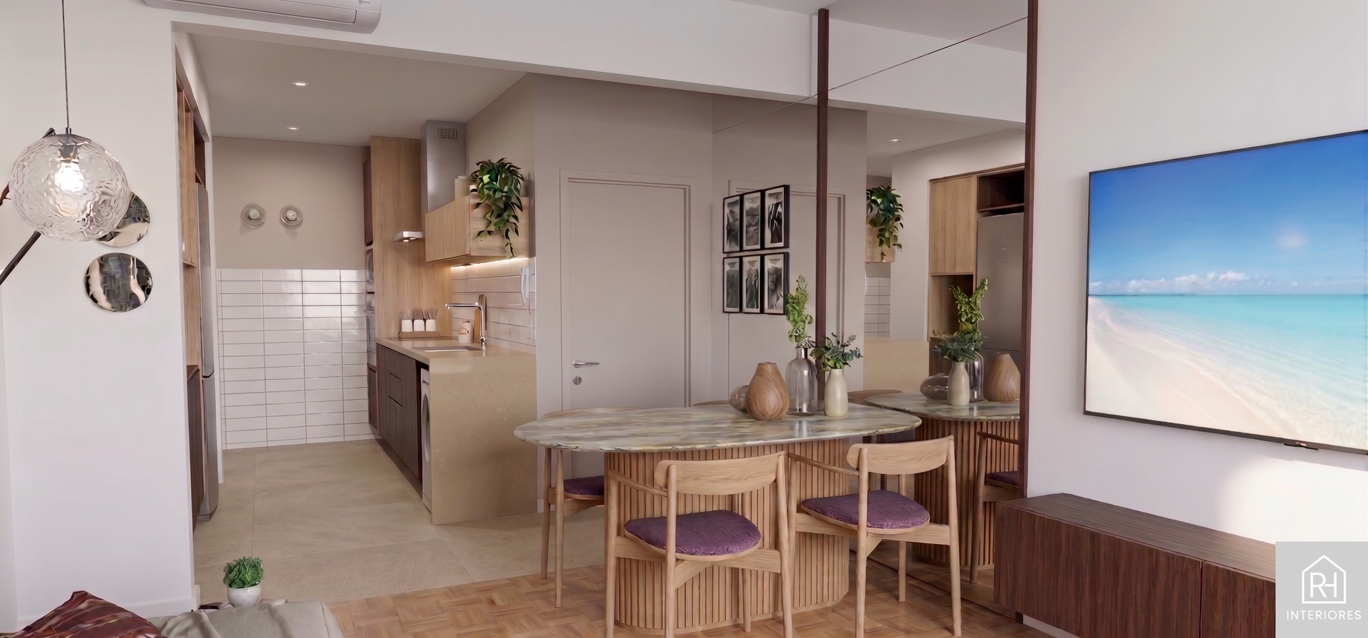 Representação 3D da cozinha da obra Pinheiros